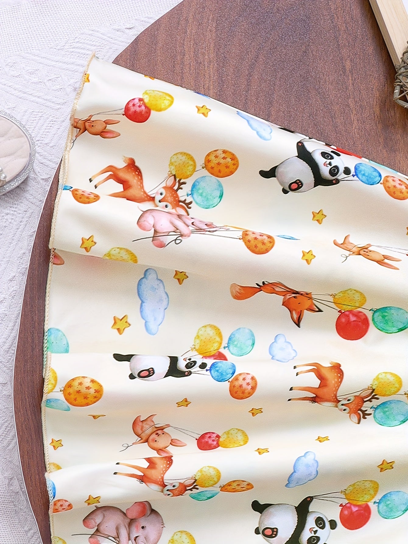 Adorable Cartoon Animal Balloon Print Sleeveless Round Neck Flared Hem Dress