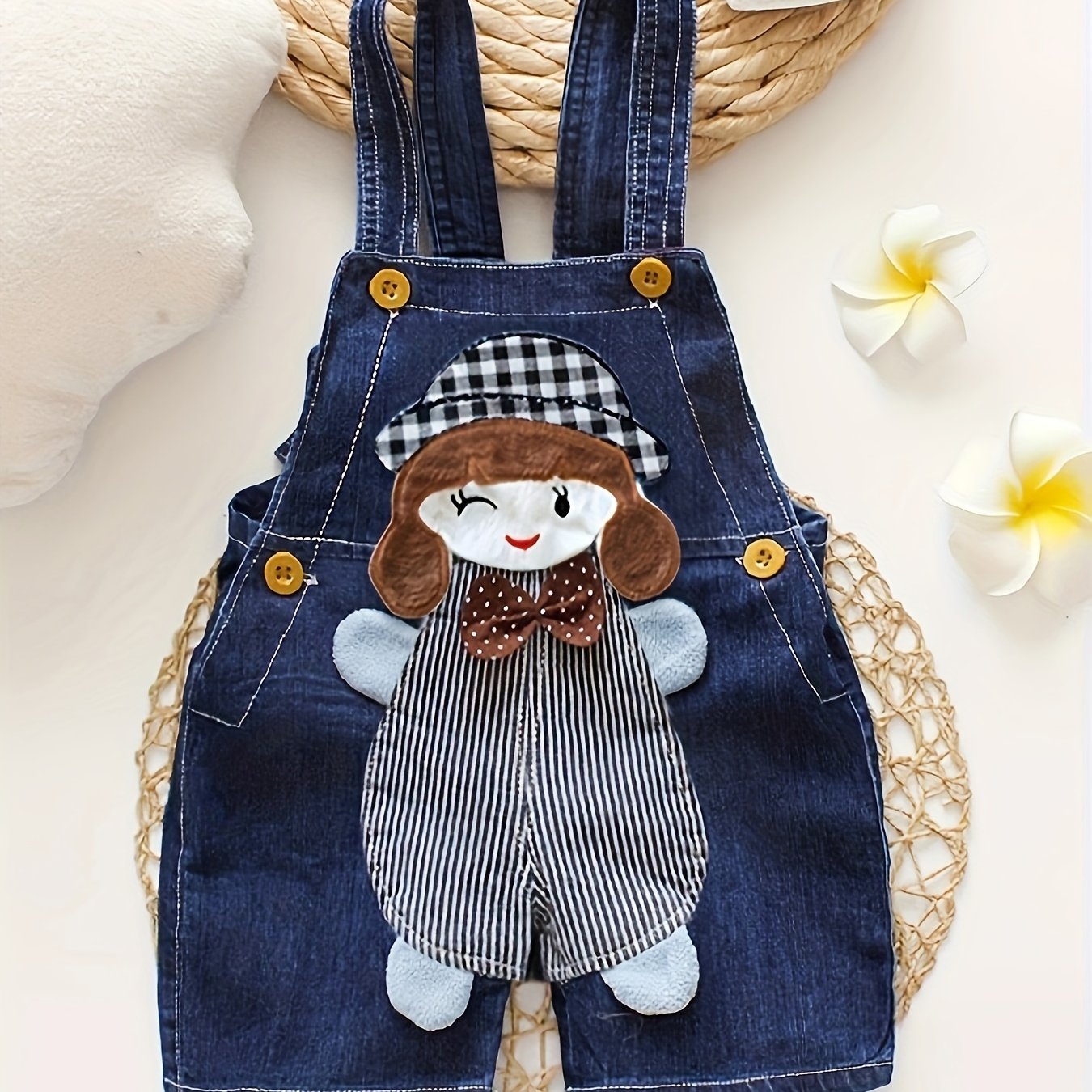Adorable Girl Graphic Suspender Pants with Pockets