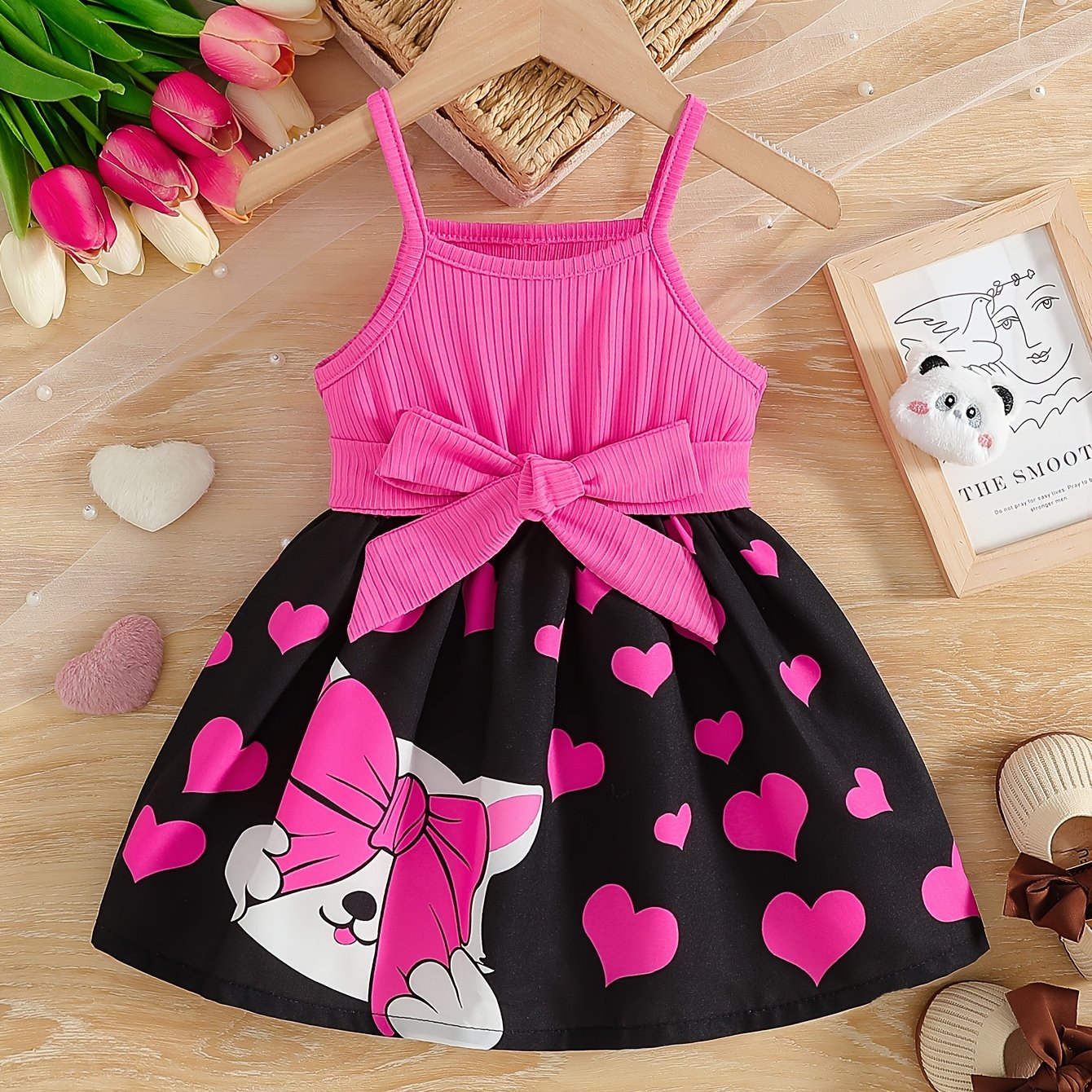 Adorable Cartoon Cat Print Sleeveless Dress for Girls