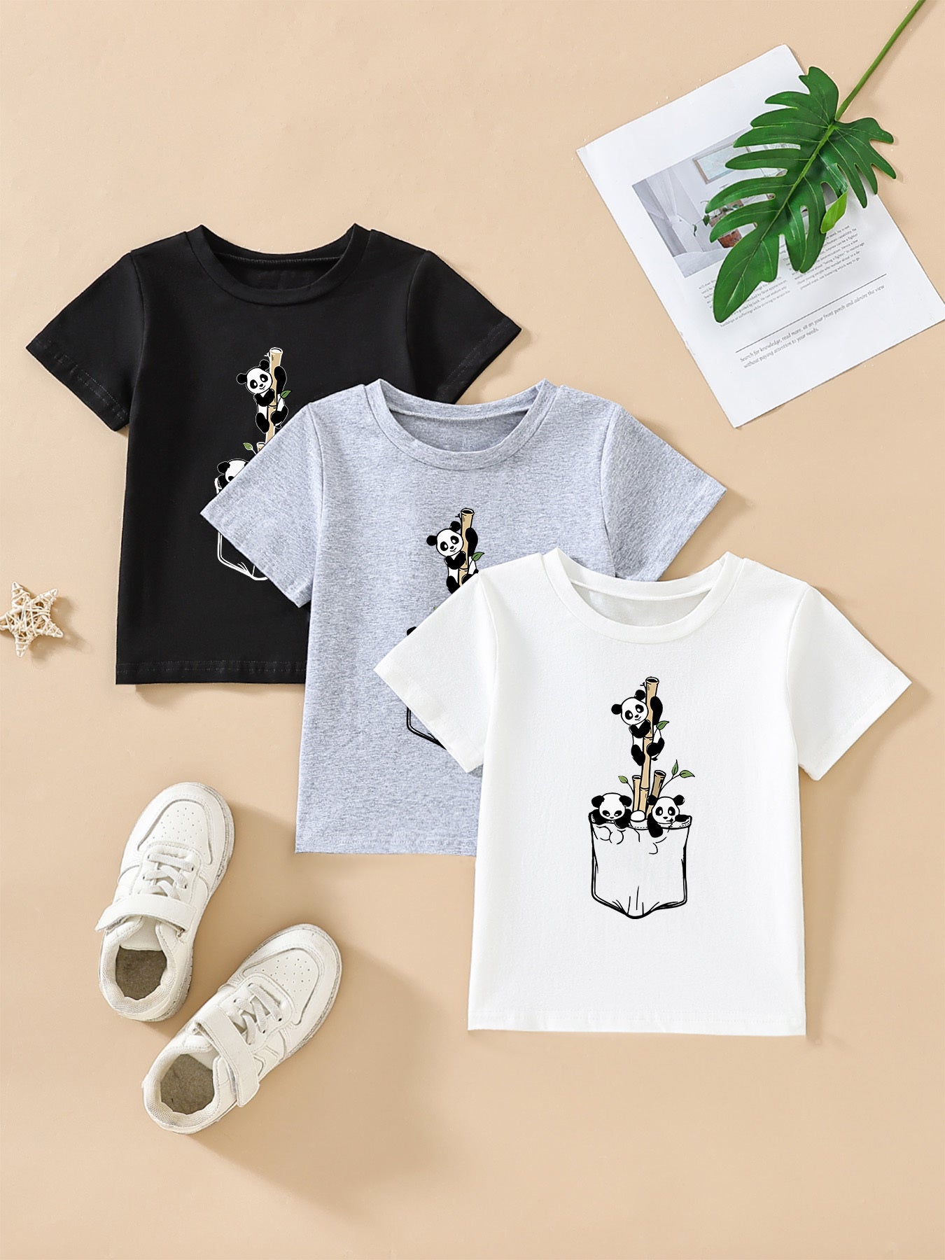 3pcs Cute Panda Print Short Sleeve T-Shirt Set