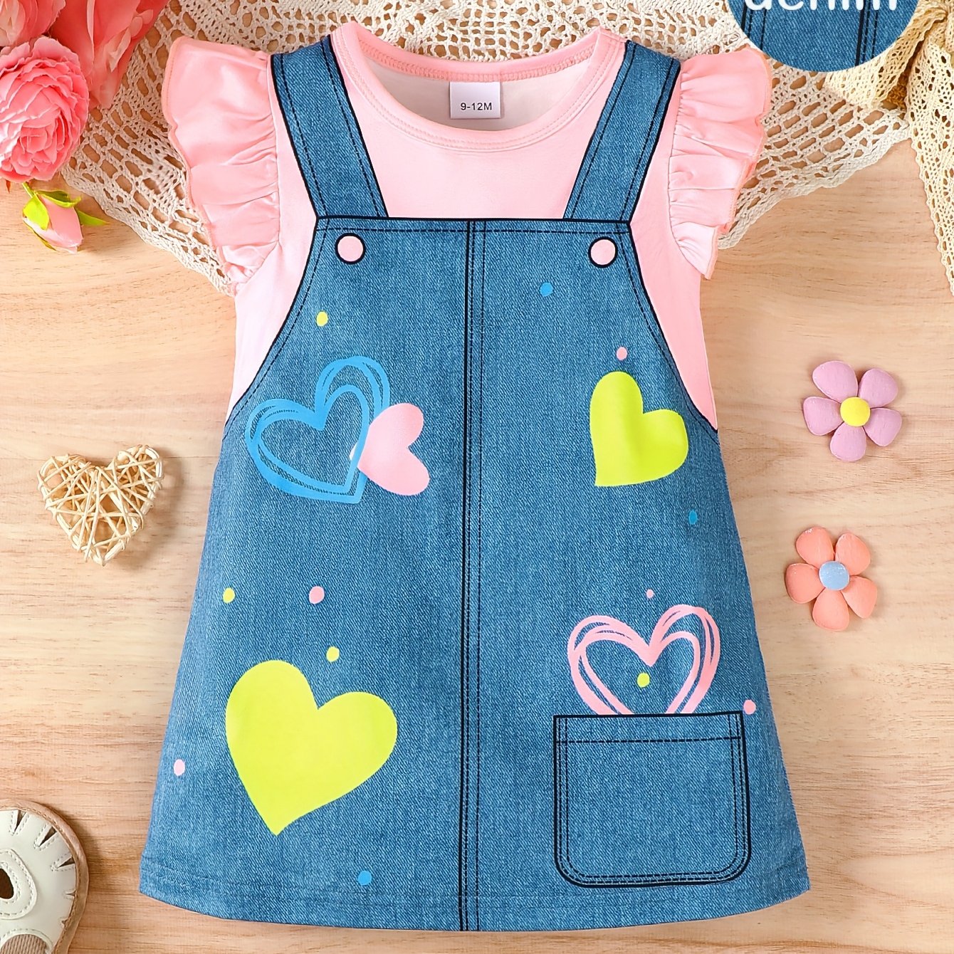 Adorable Heart Print A-Line Dress for Baby Girls