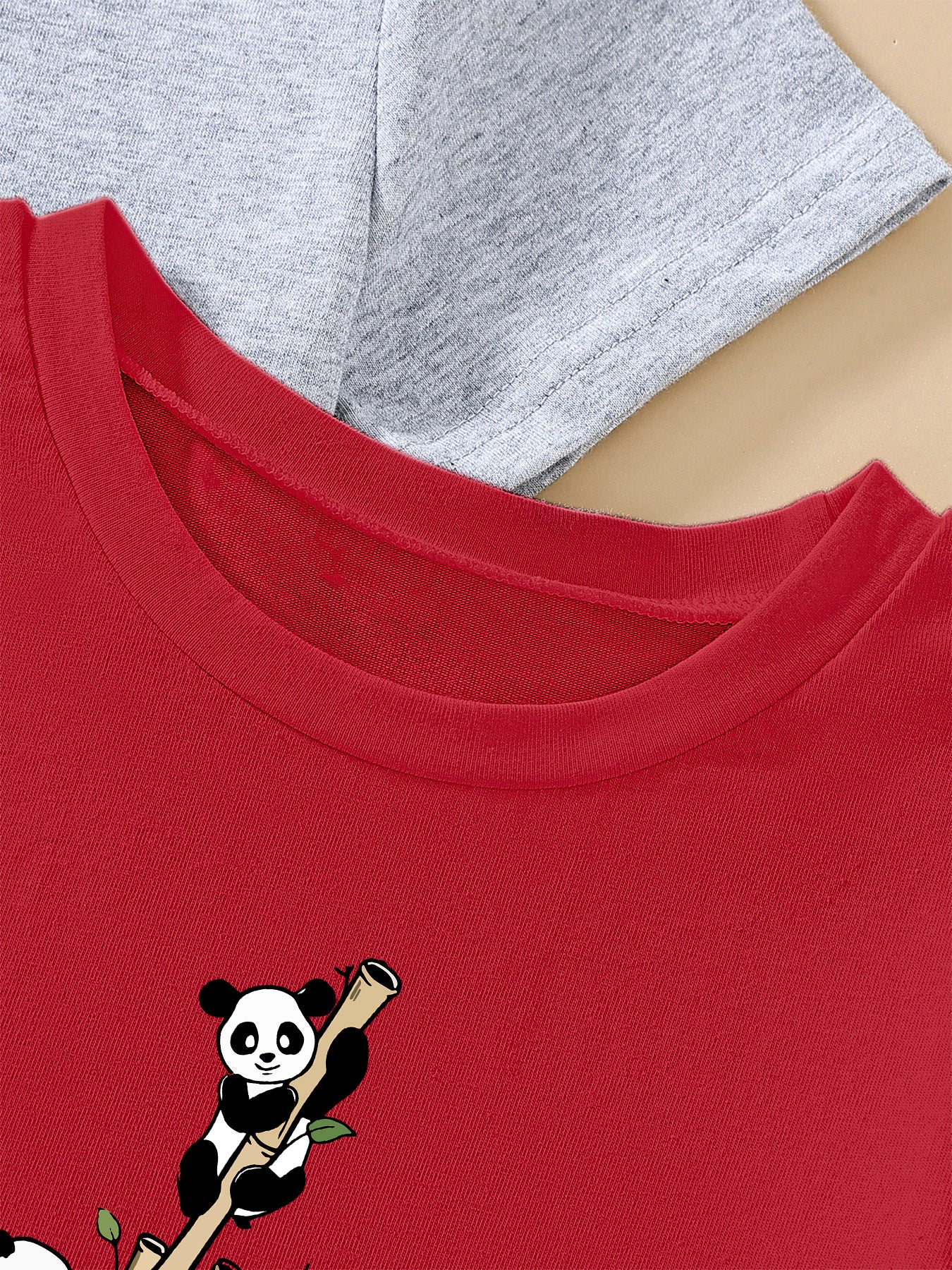 3pcs Cute Panda Print Short Sleeve T-Shirt Set