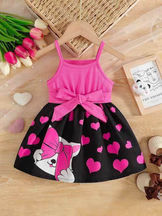 Adorable Cartoon Cat Print Sleeveless Dress for Girls