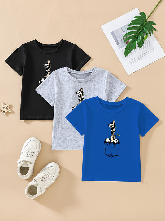 3pcs Cute Panda Print Short Sleeve T-Shirt Set