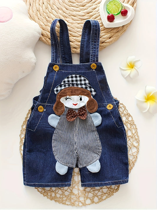 Adorable Girl Graphic Suspender Pants with Pockets