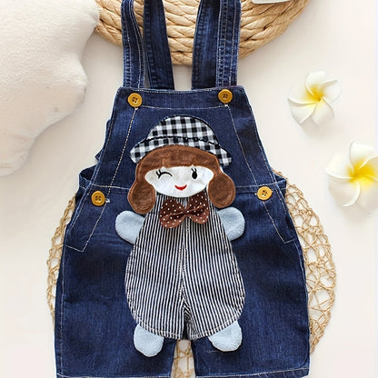 Adorable Girl Graphic Suspender Pants with Pockets
