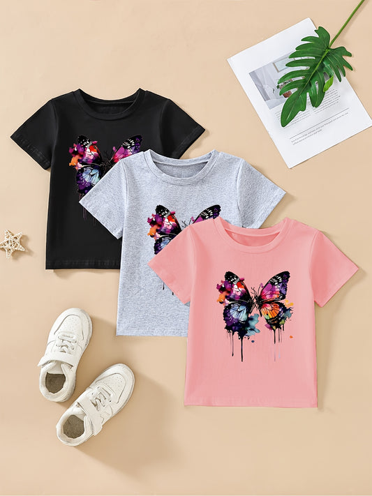 3pcs Girls Casual Short Sleeve Alphabet Print T-Shirt Set