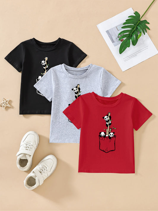 3pcs Cute Panda Print Short Sleeve T-Shirt Set