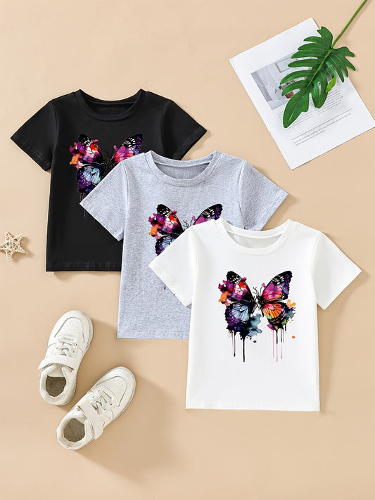 3pcs Girls Casual Short Sleeve Alphabet Print T-Shirt Set