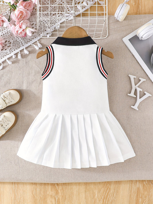 A Pleated Dress for Baby Girls with Letter Embroidery