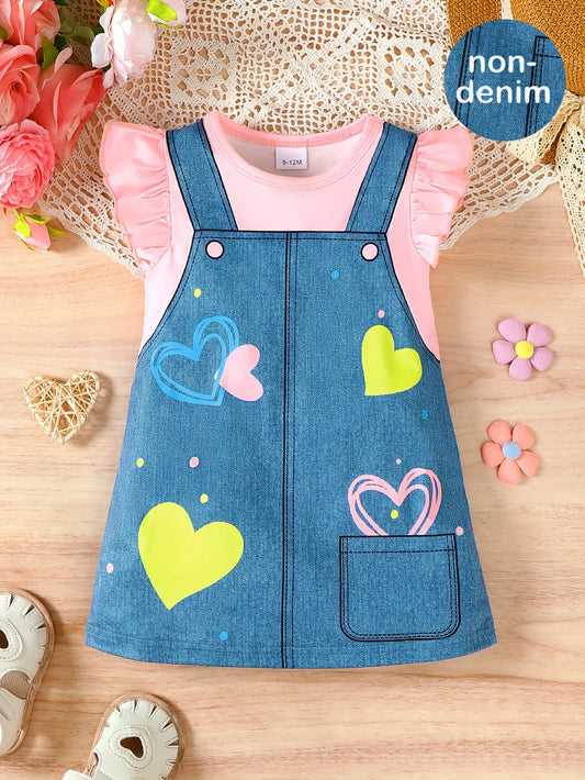 Adorable Heart Print A-Line Dress for Baby Girls