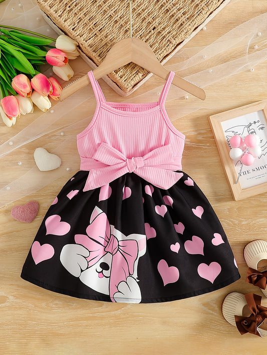 Adorable Cartoon Cat Print Sleeveless Dress for Girls