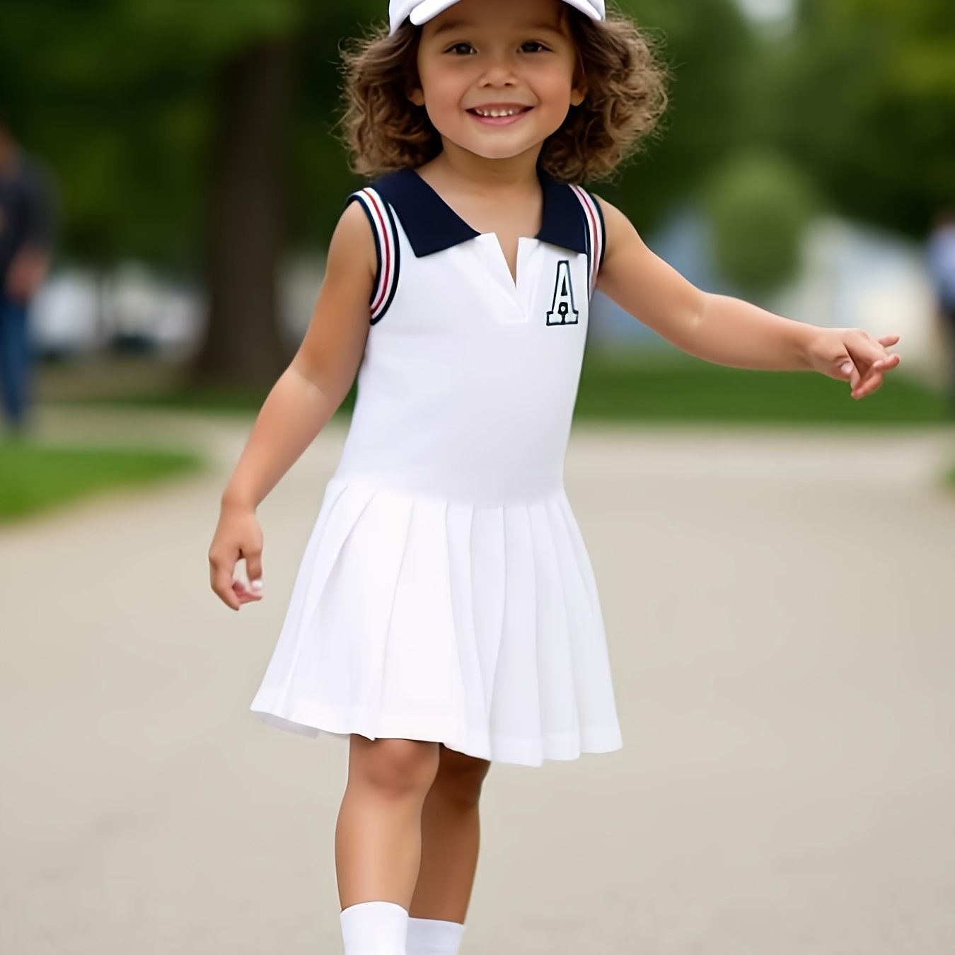 A Pleated Dress for Baby Girls with Letter Embroidery